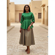 Jupe coton kaki femme 3/4 et haut chantoum vert