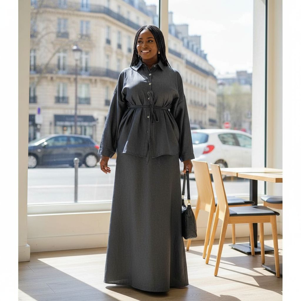 Ensemble jupe et chemise gris anthracite