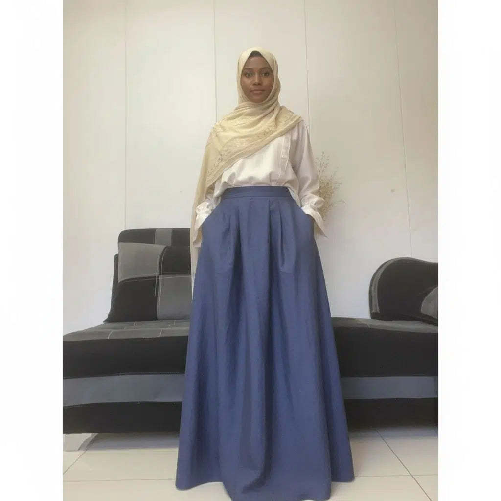 Jupe longue en jean femme et haut laine coton