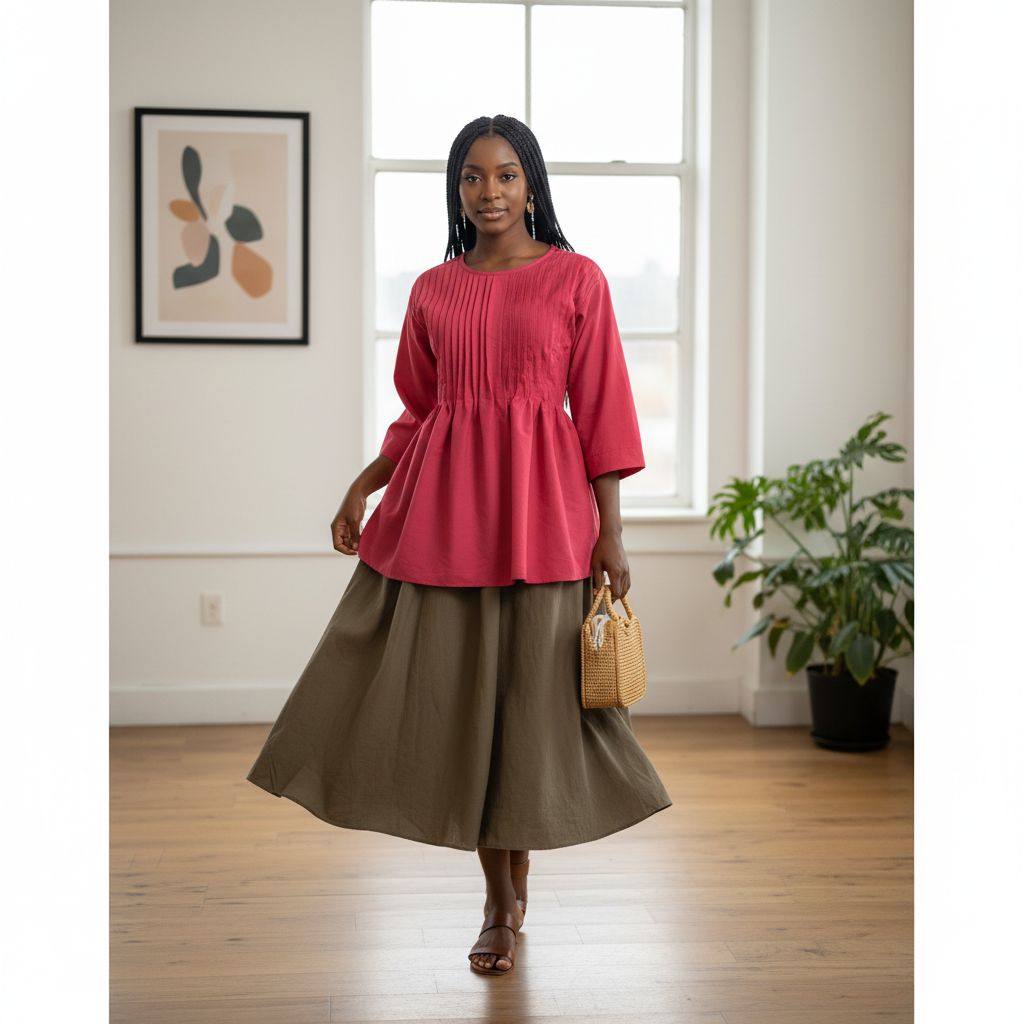 Jupe longue kaki femme en coton et haut somo