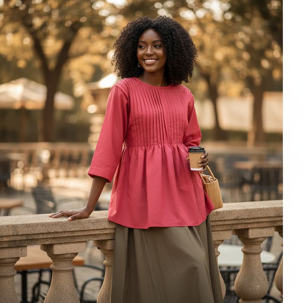 Jupe longue kaki femme en coton et haut somo