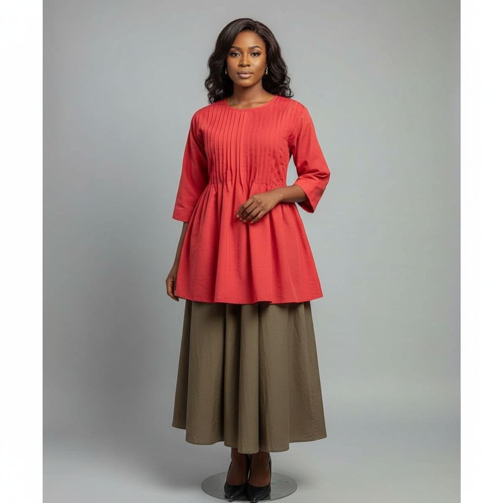 Jupe longue kaki femme en coton et haut somo