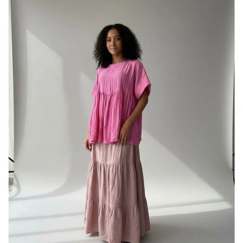 Jupe longue rose femme et haut coton ample