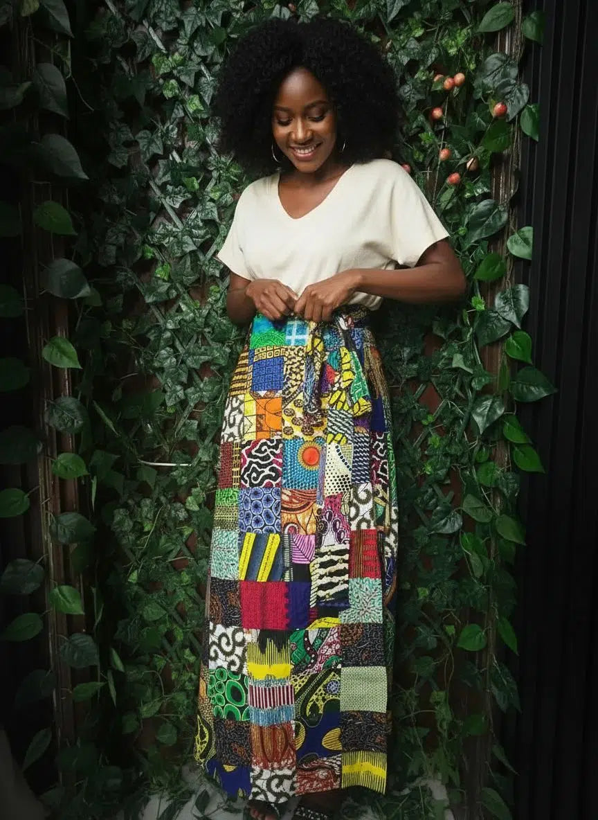 Jupe patchwork longue bohème en coton