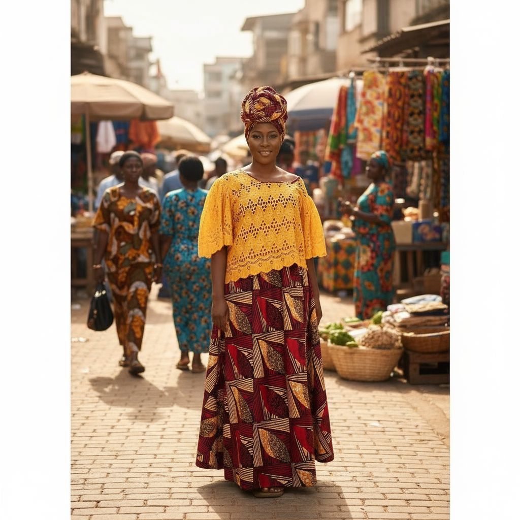 Jupe wax femme longue et haut brodé – Ensemble africain chic cérémonie