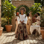 Jupe wax femme évasée &amp; haut brodé – Ensemble africain chic cérémonie