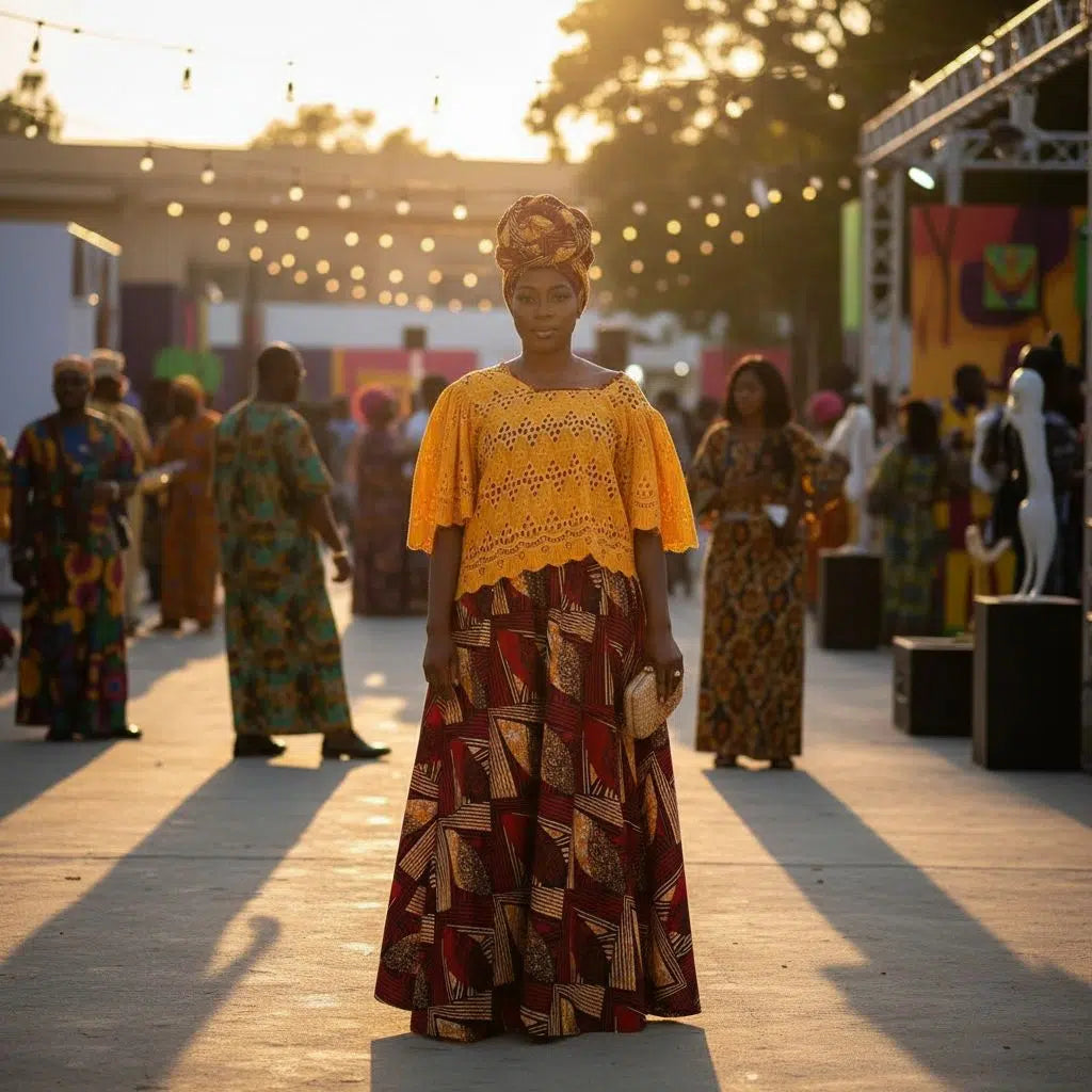 Jupe wax femme longue et haut brodé – Ensemble africain chic cérémonie