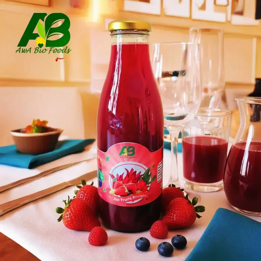 Jus bissap fraise 1L - AwA Bio Foods aux fruits rouges