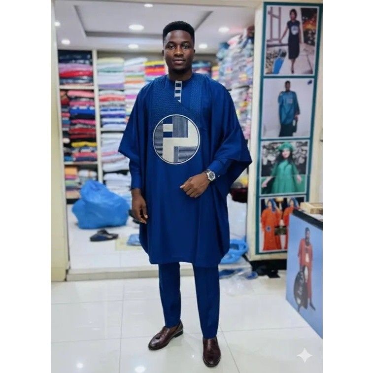 Tunique homme 3 pièces élégante, ensemble traditionnel bleu, cérémonie