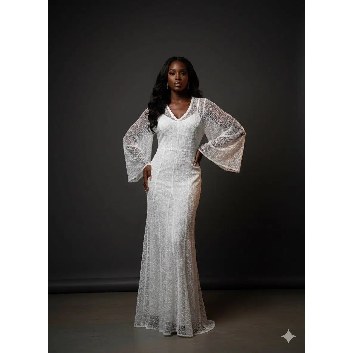 Robe dentelle blanche longue élégante femme, bohème chic cérémonie soirée