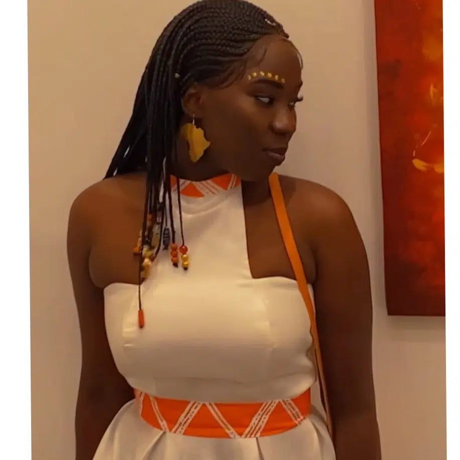 Robe blanche femme élégante longue chantoum peinte à la main, bohème chic