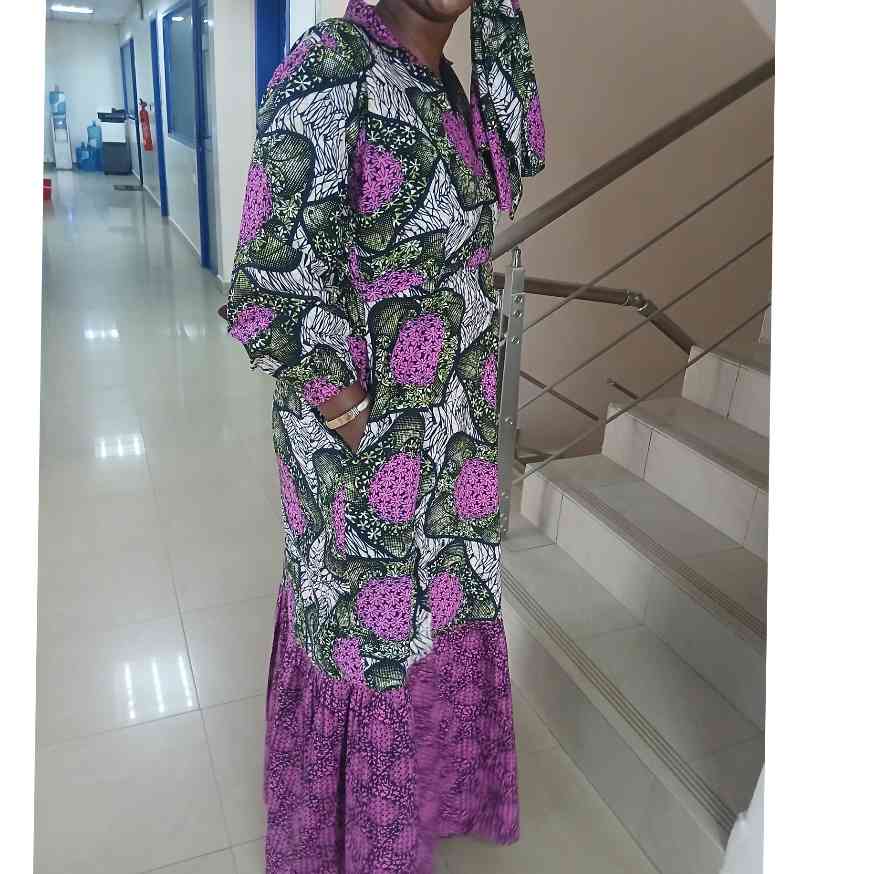 Robe chemisier wax longue femme, imprimé africain coloré, coton respirant