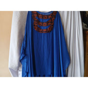 Robe bleu femme élégante avec pagne tissé