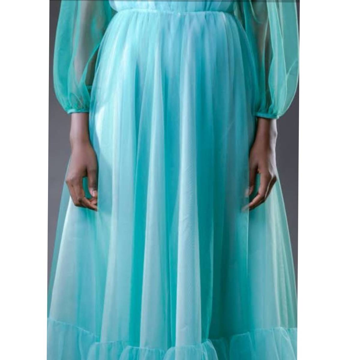 Robe Longue Femme Bleu Turquoise en Mousseline et Tulle