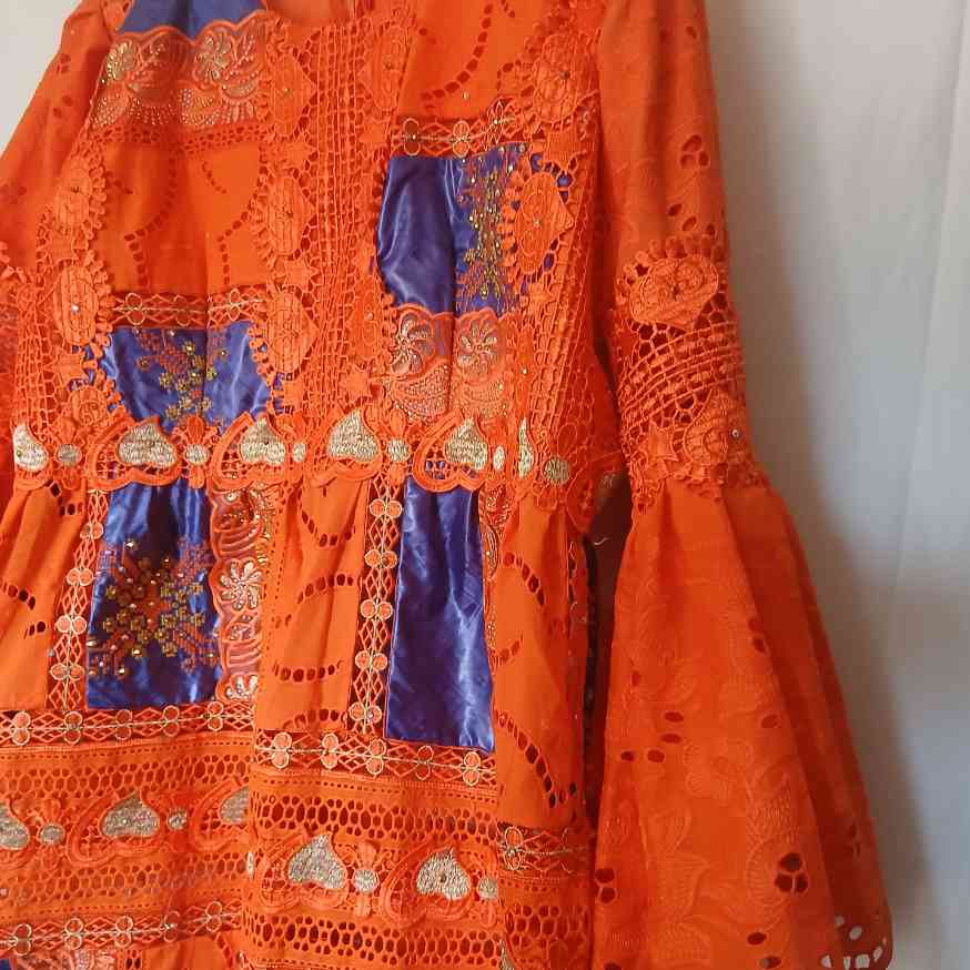 Robe orange bleu brodée femme Geztner élégante cérémonie mariage
