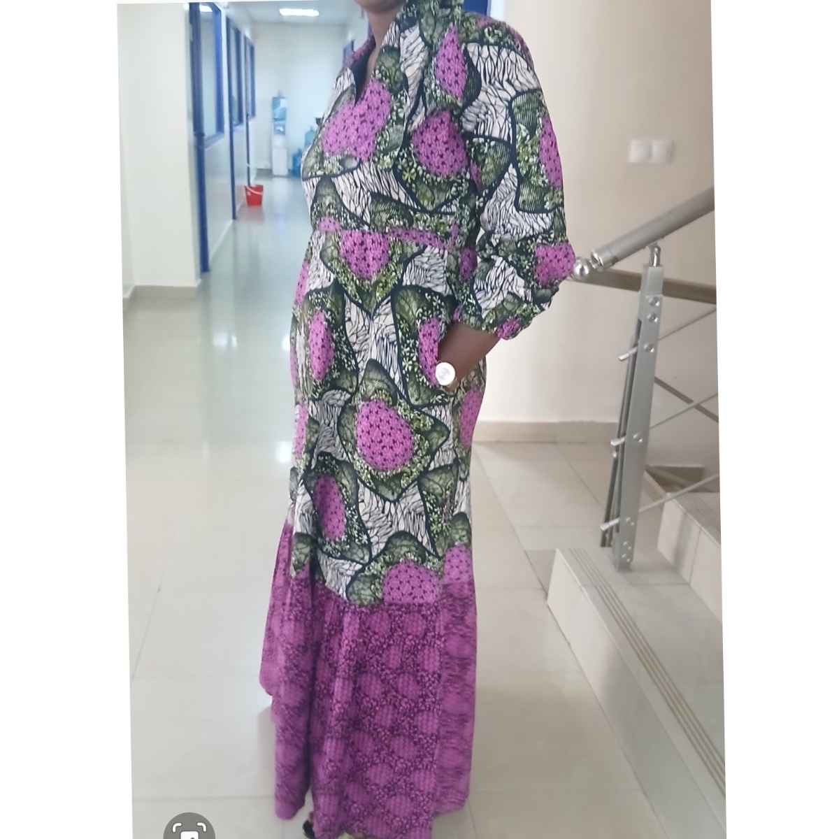 Robe chemisier wax longue femme, imprimé africain coloré, coton respirant