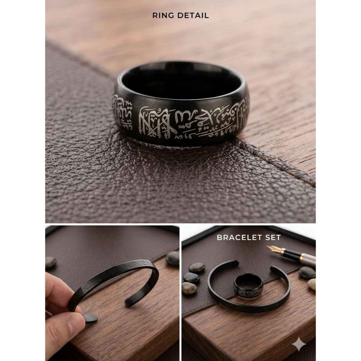 Bracelet musulman acier inoxydable avec bague offerte – Bijou élégant gravé