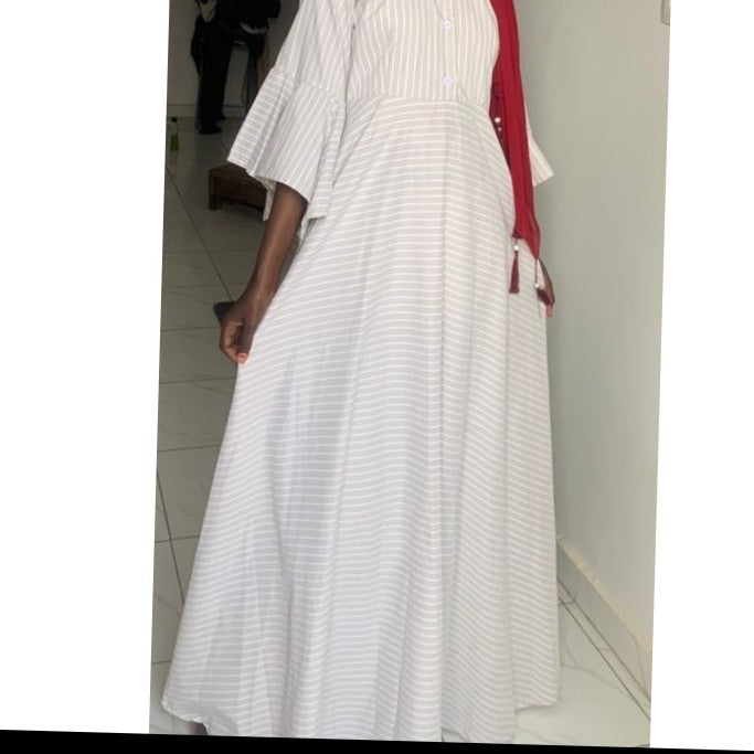 Robe longue femme bohème chic beige, coton ample fluide avec ceinture