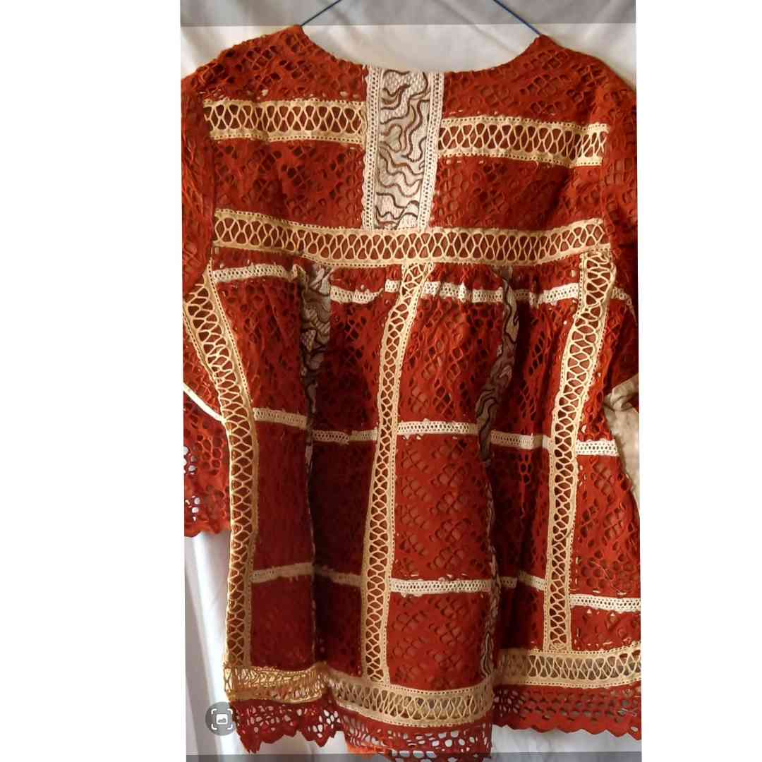 Ensemble jupe femme marron beige brodée bohème chic et haut élégant