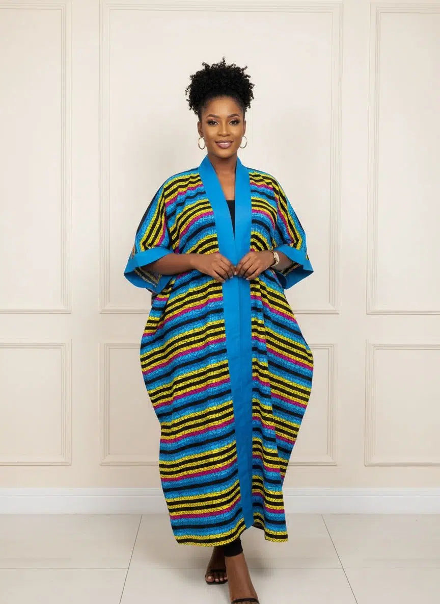 Kimono africain femme long en wax