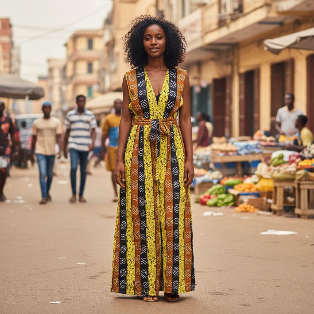 Kimono africain femme motif ethnique, jaune noir marron, chic et élégant