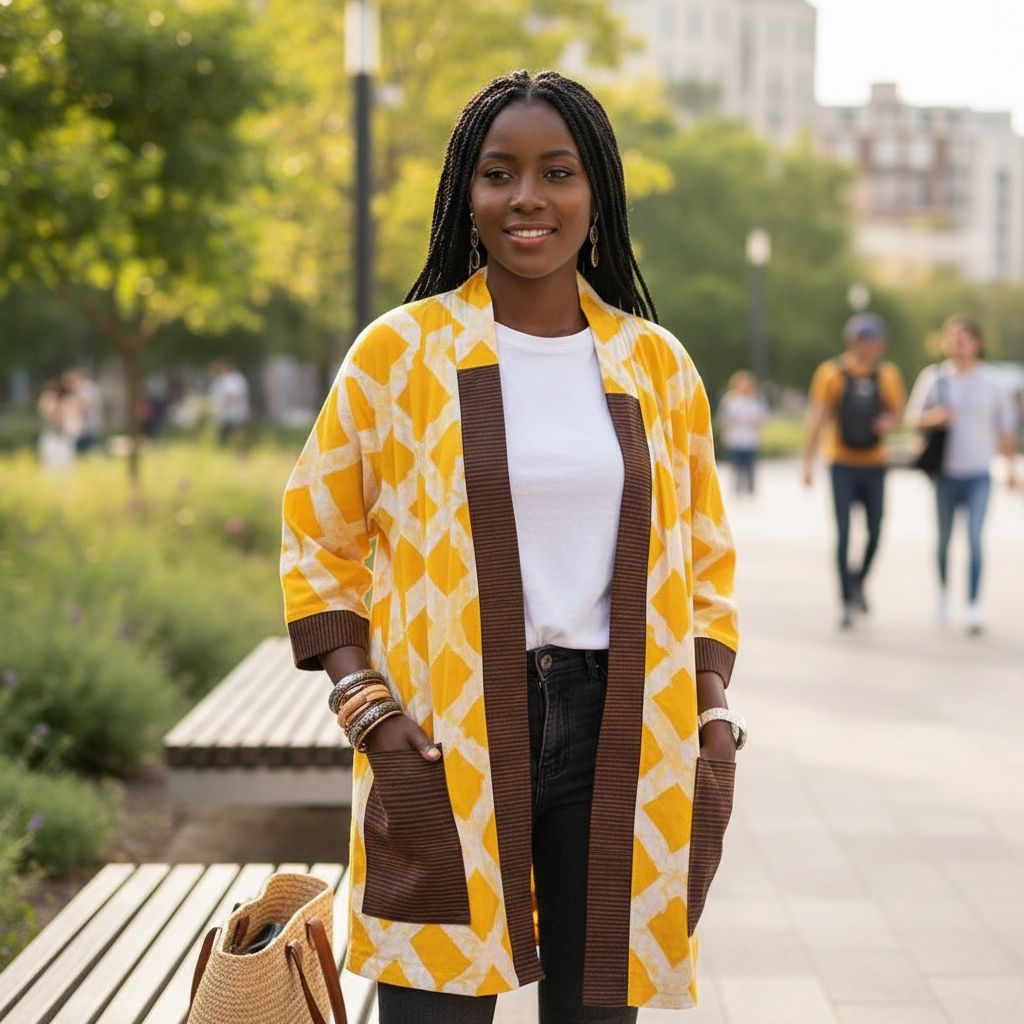 Kimono batik pour femme en coton pagne tissé main