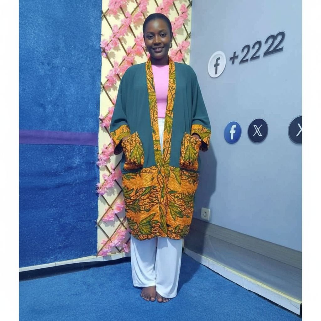 Kimono en wax femme vert XL, kimono coton imprimé africain chic