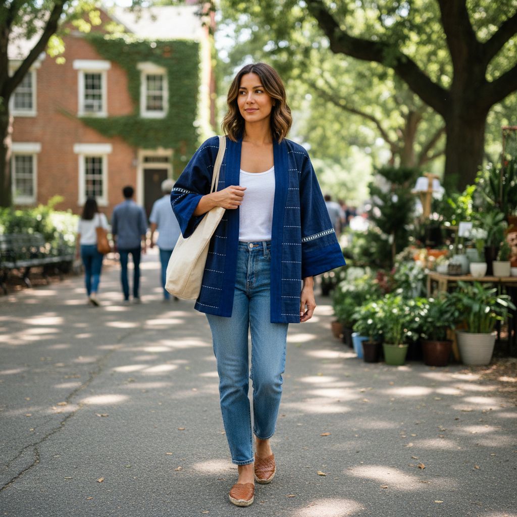 Kimono femme coton artisanal bleu indigo