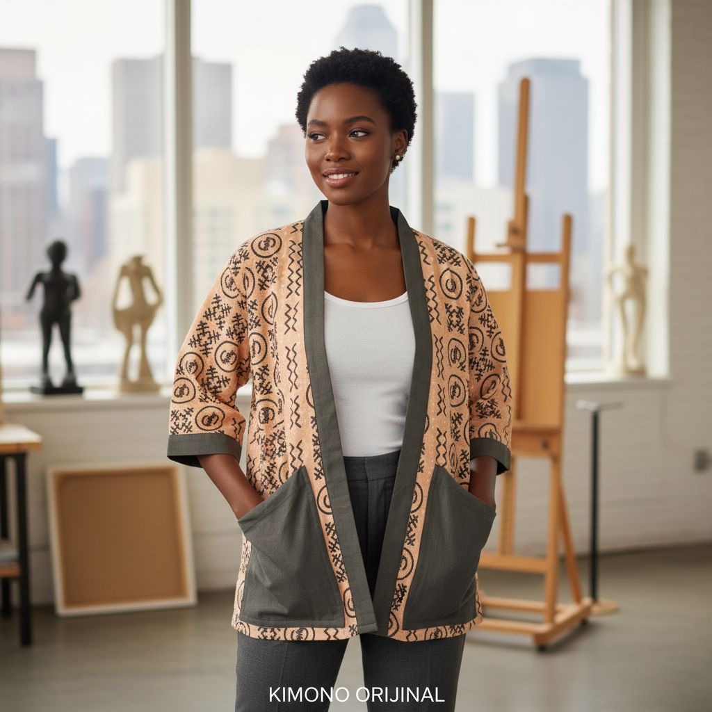 Kimono femme ethnique artisanal en coton lin, style japonais revisité