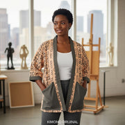 Kimono femme ethnique artisanal en coton lin, style japonais revisité