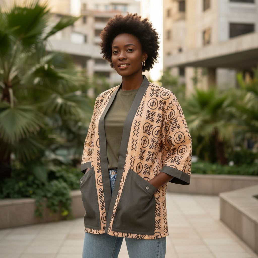 Kimono femme ethnique artisanal en coton lin, style japonais revisité