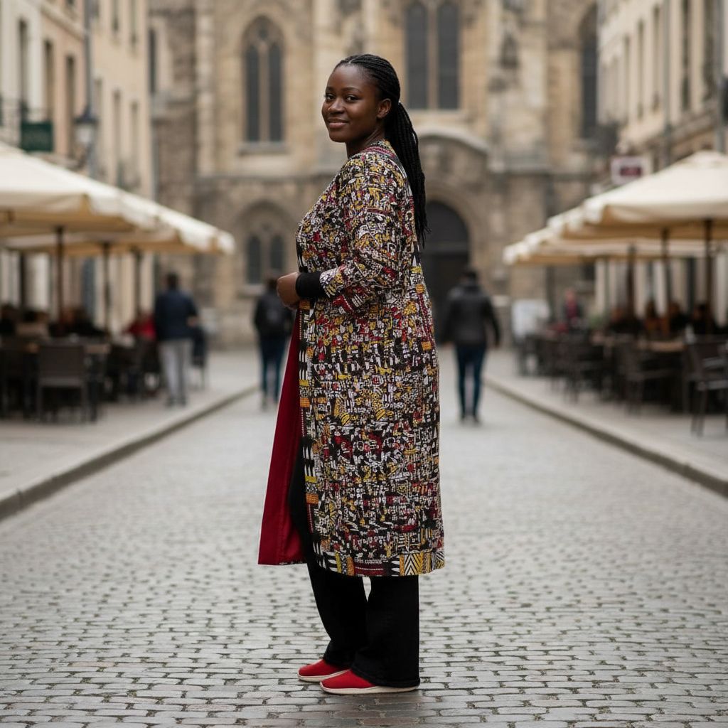 Kimono femme ethnique long multicolore en coton, manteau imprimé élégant , cousu avec des bandes traversées en forme croisées.