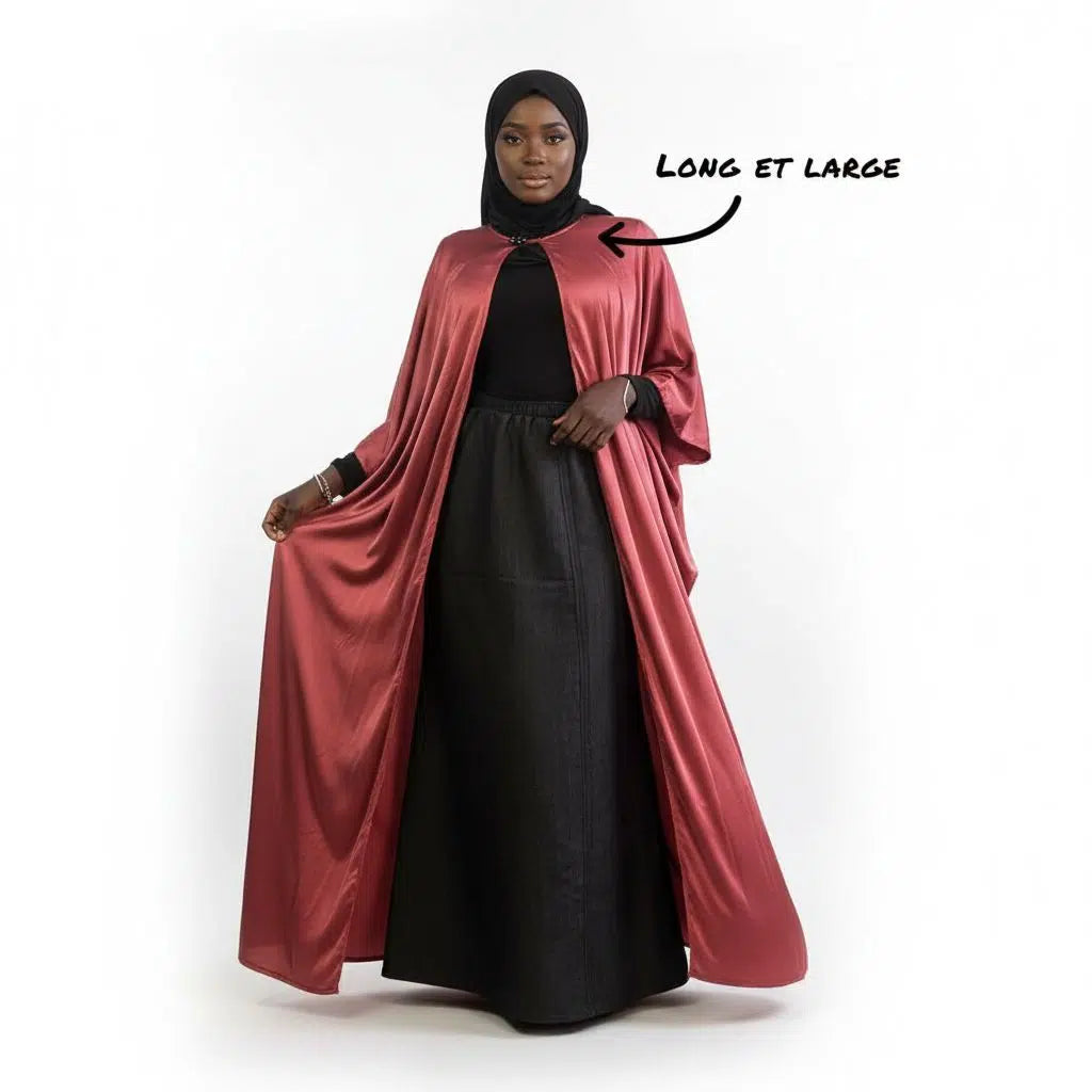 Ensemble kimono long femme rose satiné et jupe en jean noire