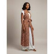 Kimono sans manches femme terracotta motif africain bohème chic