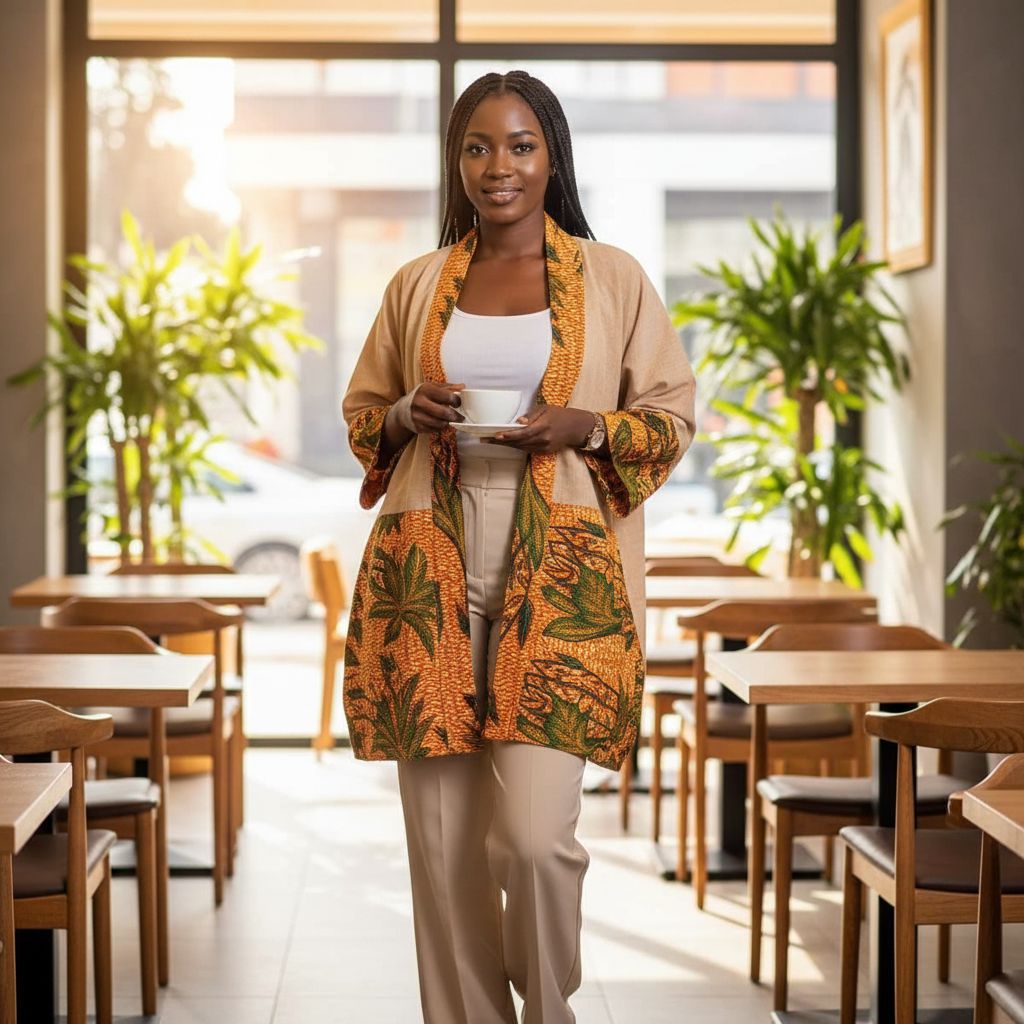 Kimono wax femme orange en coton, manteau long africain chic XL