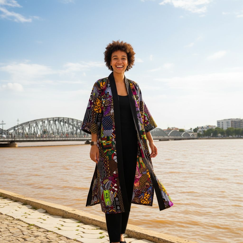 Kimono wax femme long coloré mi-saison