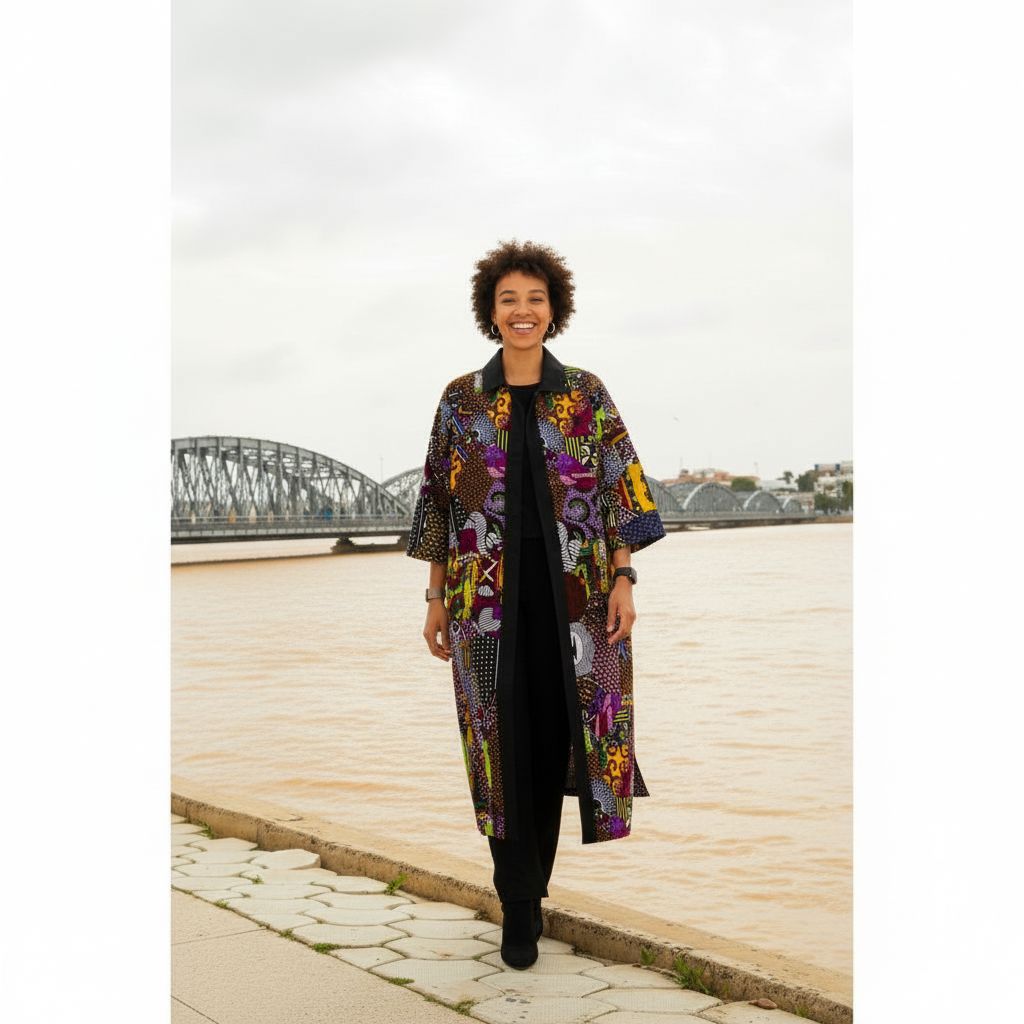 Kimono wax femme long coloré mi-saison