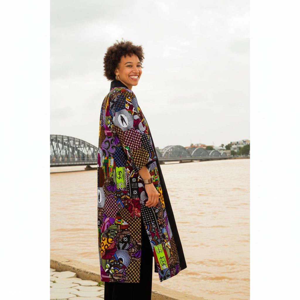 Kimono wax femme long coloré mi-saison