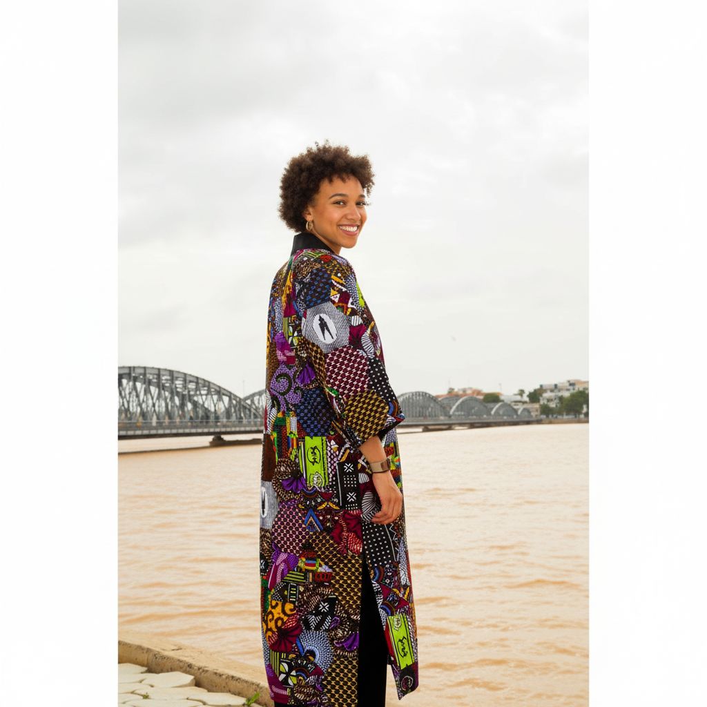 Kimono wax femme long coloré mi-saison