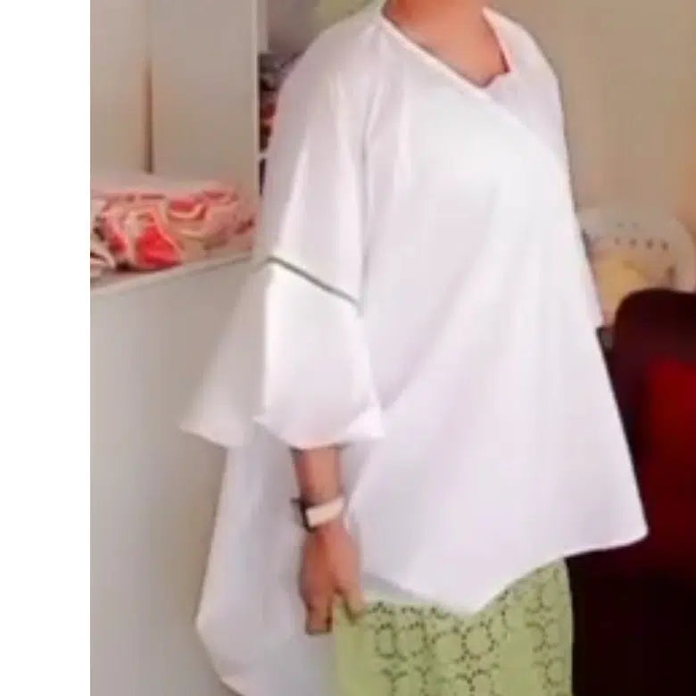 Demi boubou femme blanc vert ample en coton