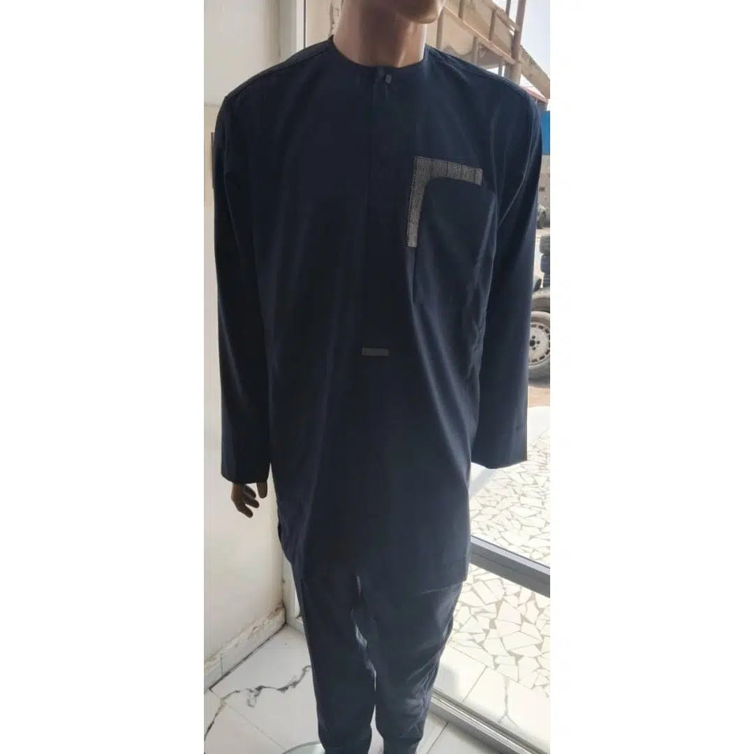 Costume Africain Bleu Marine Coton - Élégance Traditionnelle Moderne