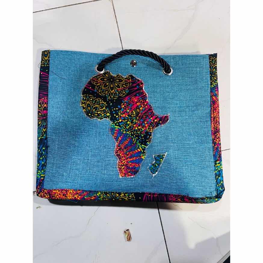 Sac à main artisanal femme, cabas en toile motif africain wax, grande capacité