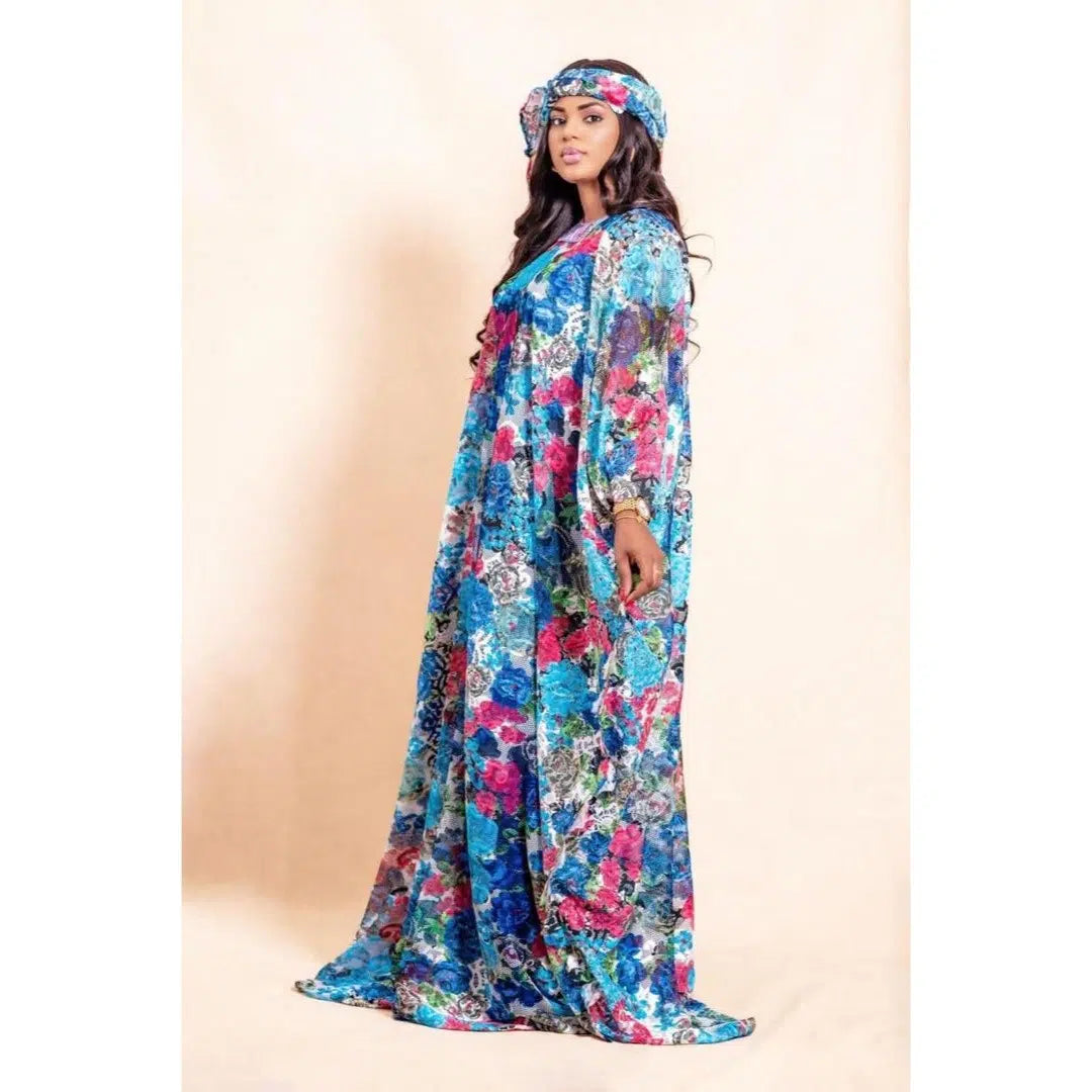 Robe fleurie exclusive avec bandeau motifs fleurs pastel