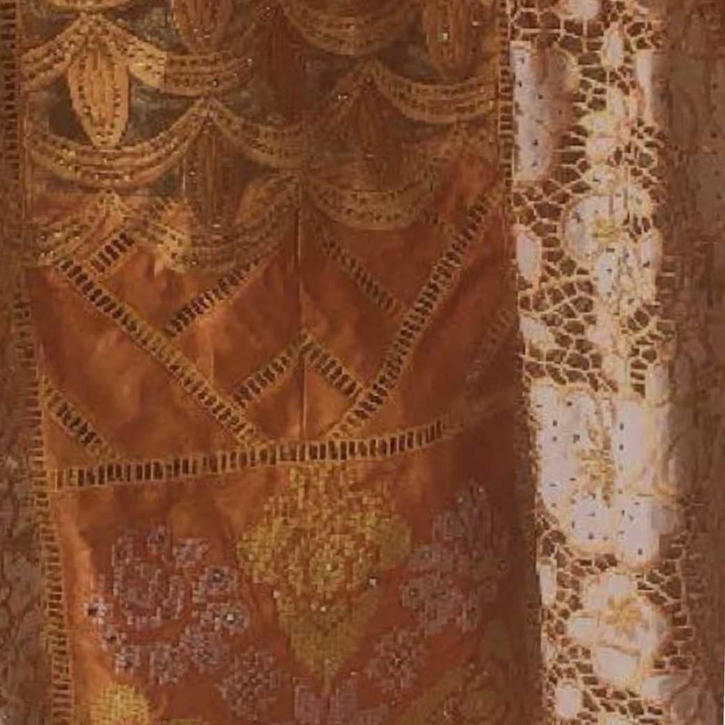 Robe Longue Femme Orange Cuivré Brodée avec Dentelle