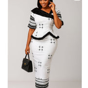 Tailleur femme élégant noir et blanc – Ensemble jupe haut chic soirée