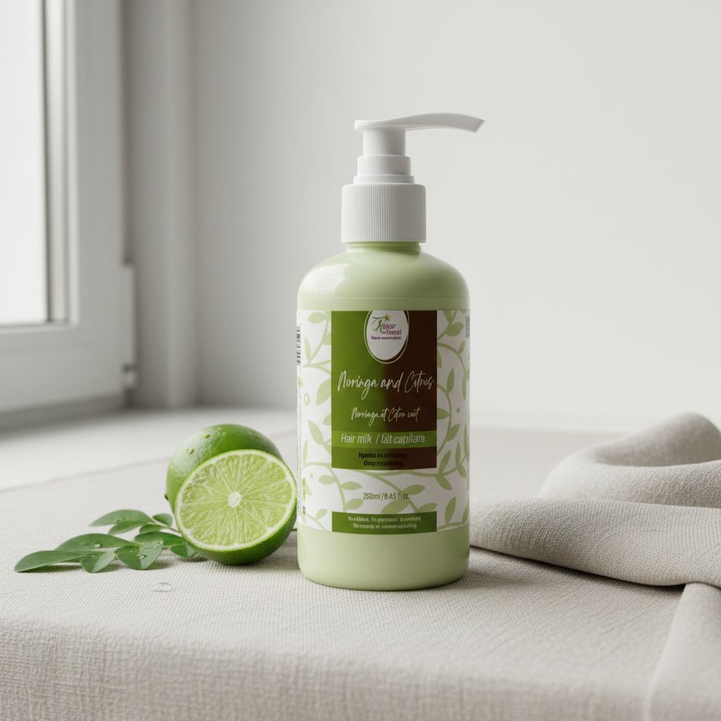 Lait capillaire naturel moringa et citron vert – Hydratant cheveux secs