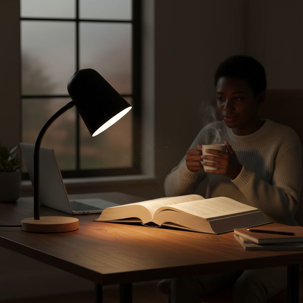 Lampe de bureau design noire et bois, style scandinave moderne orientable