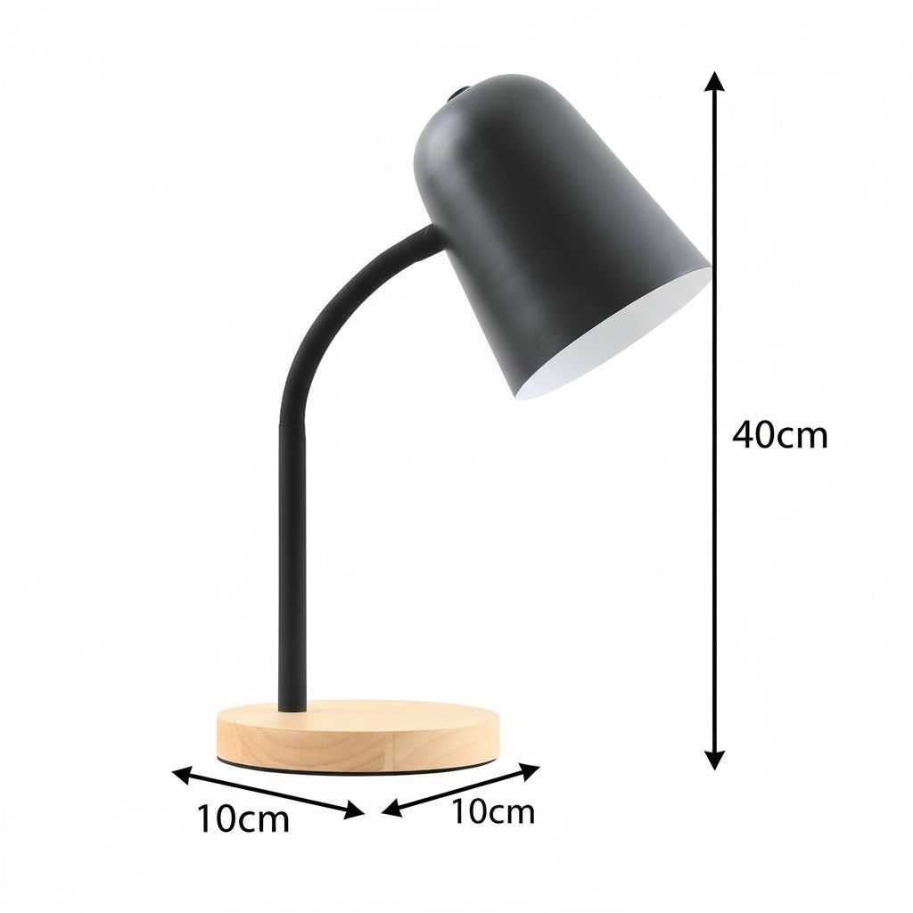 Lampe de bureau design noire et bois, style scandinave moderne orientable