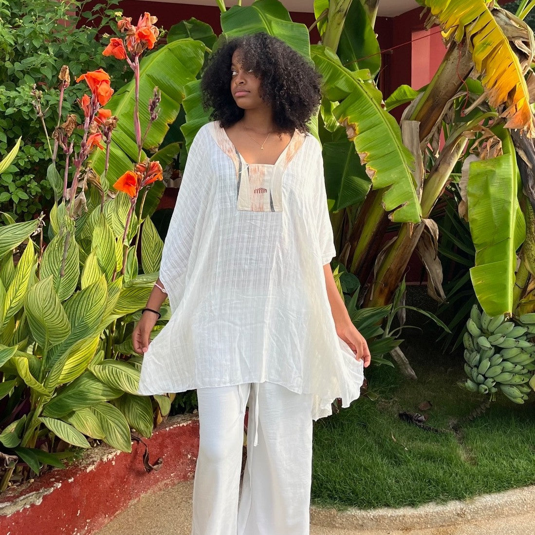 Tunique coton légère avec détail pagne tissé