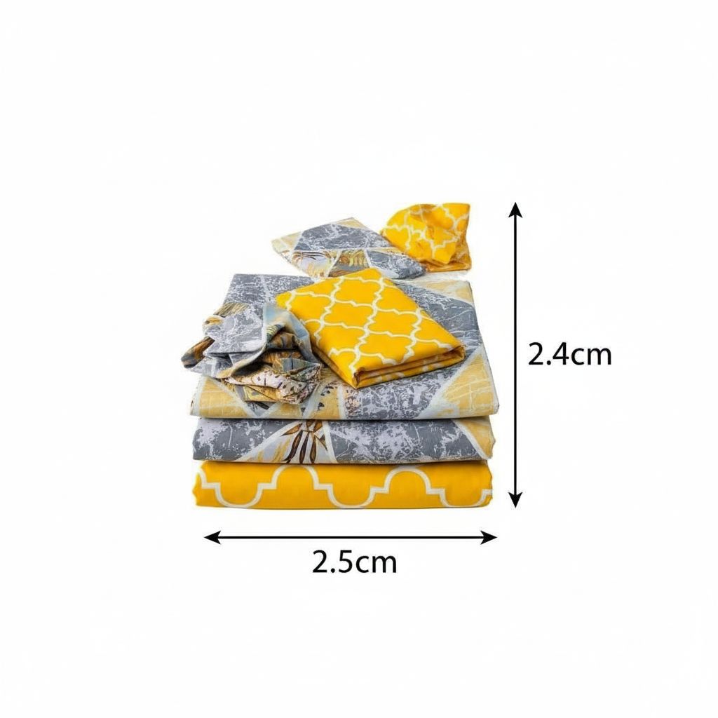 Linge de lit jaune et gris : 2 draps en coton et 4 taies motif géométrique